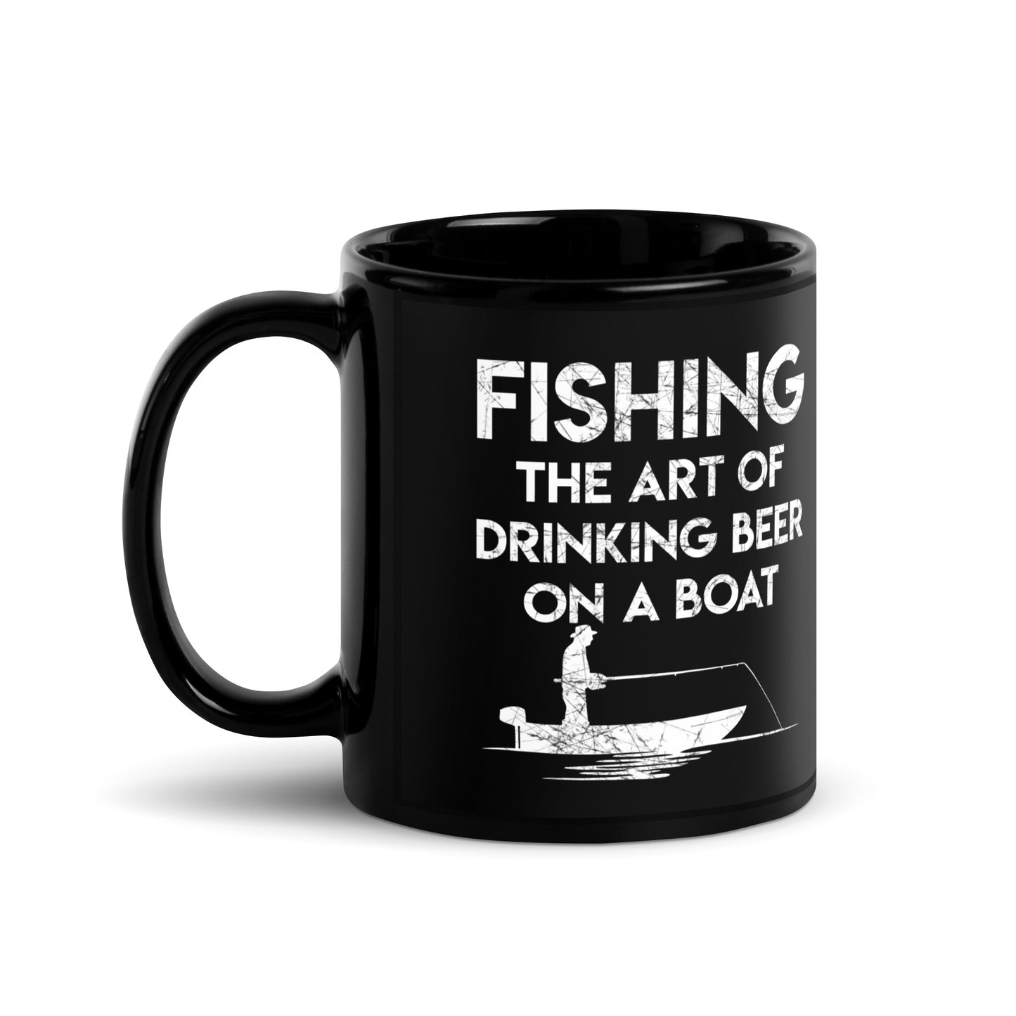 "The Art Of Drinking Bear On A Boat" - Black Glossy Mug