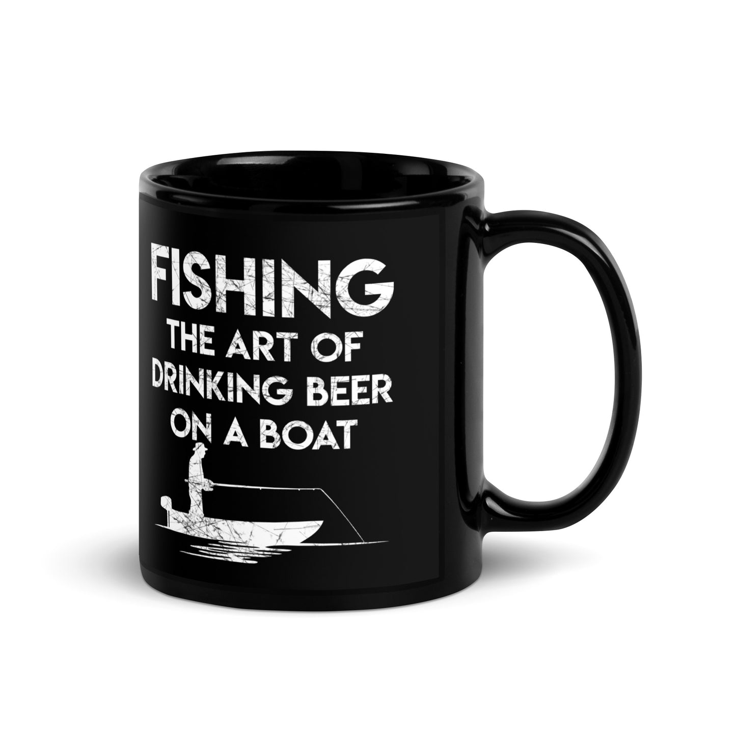 "The Art Of Drinking Bear On A Boat" - Black Glossy Mug