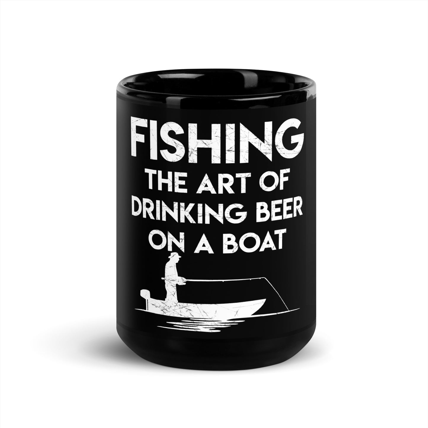 "The Art Of Drinking Bear On A Boat" - Black Glossy Mug